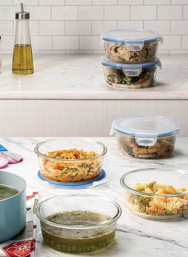 Happy Home 1Pcs Premium Round Glass Food Containers – BPA-Free, Leak-Proof 4-Sided Lock Lid with Rubber Seal, Steam Vent, Microwave, Oven, and Freezer Safe, 2200ml (Height 11cm × Width 20cm), Stackable, Eco-Friendly, Perfect for Food Storage and Meal Prep - Image 5